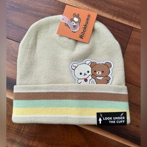 RILAKKUMA SAN-X CO BEIGE BEANIE OS NWT PATCH IS SEWN ON UNISEX